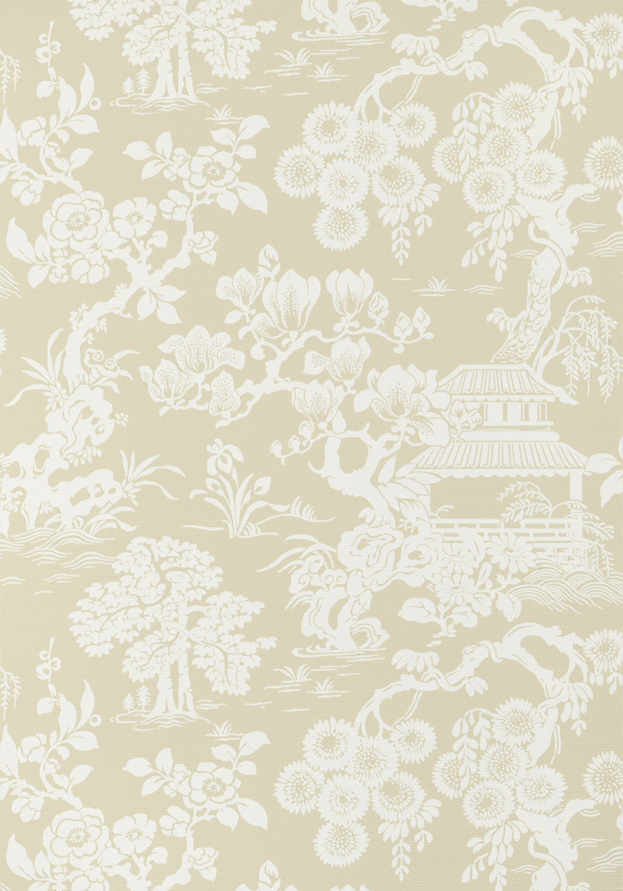 Japanese Garden wallpaper in Beige by Natty & Polly, close-up of the pattern and texture