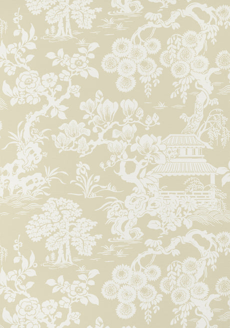 Japanese Garden wallpaper in Beige by Natty & Polly, close-up of the pattern and texture
