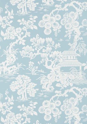 Japanese Garden wallpaper in Spa Blue by Natty & Polly, close-up of the pattern and texture