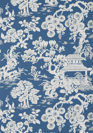 Japanese Garden wallpaper in Wedgewood by Natty & Polly, close-up of the pattern and texture