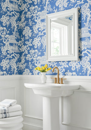 Japanese Garden wallpaper in Wedgewood by Natty & Polly, full pattern view