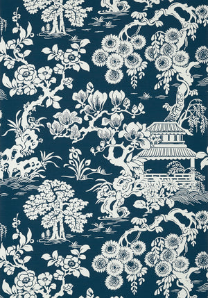 Japanese Garden wallpaper in Navy by Natty & Polly, close-up of the pattern and texture