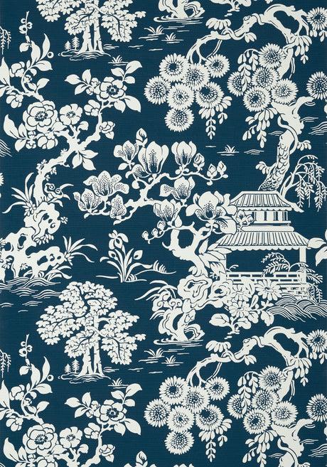 Japanese Garden wallpaper in Navy by Natty & Polly, close-up of the pattern and texture