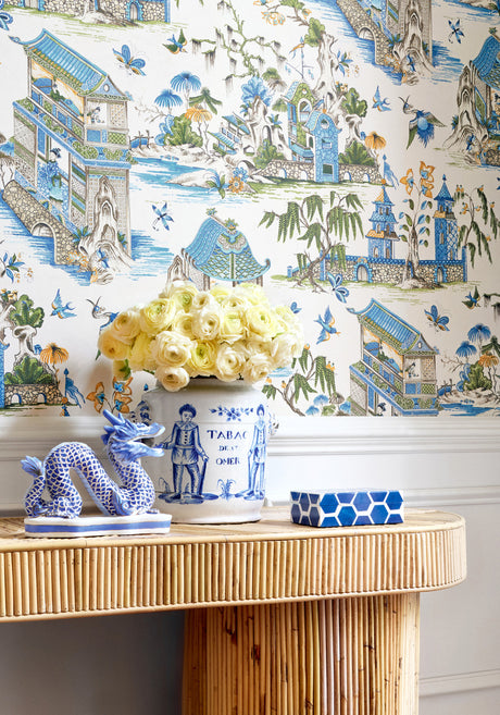 Grand Palace wallpaper in Blue / Green by Natty & Polly, full pattern view