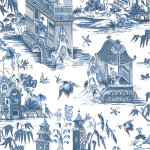 Grand Palace wallpaper in Blue / White by Natty & Polly, full pattern view