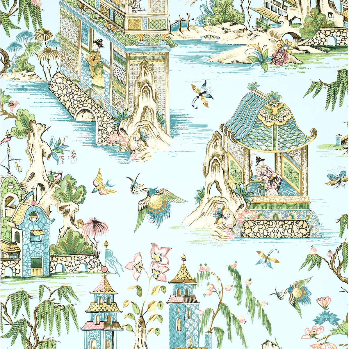 Grand Palace wallpaper in Spa Blue by Natty & Polly, full pattern view