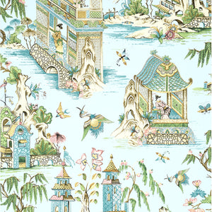 Grand Palace wallpaper in Spa Blue by Natty & Polly, full pattern view