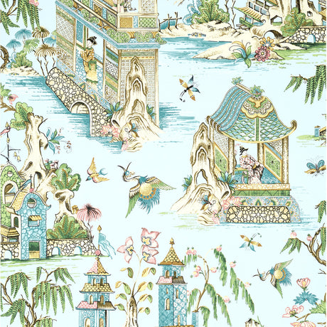 Grand Palace wallpaper in Spa Blue by Natty & Polly, full pattern view