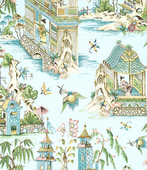 Grand Palace wallpaper in Spa Blue by Natty & Polly, full pattern view