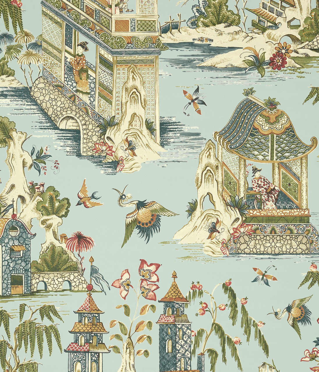 Grand Palace wallpaper in Mist by Natty & Polly, full pattern view