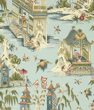 Grand Palace wallpaper in Mist by Natty & Polly, full pattern view