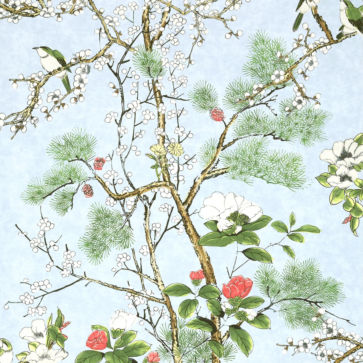 Katsura wallpaper in Spa Blue by Natty & Polly, full pattern view