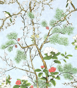 Katsura wallpaper in Spa Blue by Natty & Polly, full pattern view
