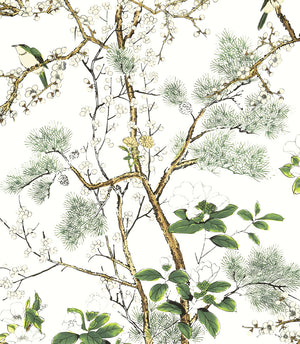 Katsura wallpaper in Green / White by Natty & Polly, full pattern view