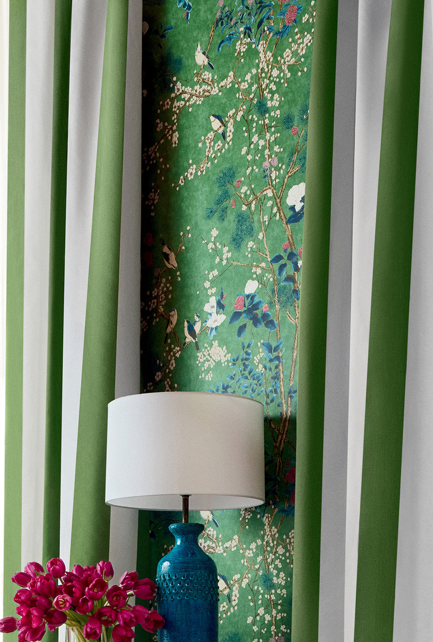 Katsura wallpaper in Emerald by Natty & Polly, full pattern view