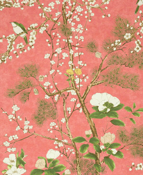 Katsura wallpaper in Coral by Natty & Polly, full pattern view