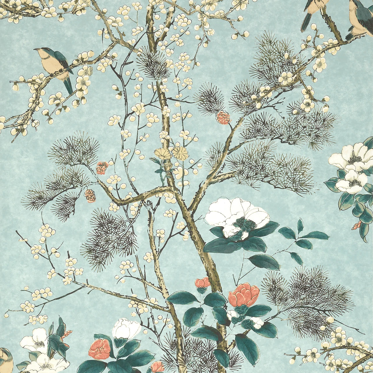Katsura wallpaper in Mist by Natty & Polly, full pattern view