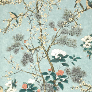 Katsura wallpaper in Mist by Natty & Polly, full pattern view