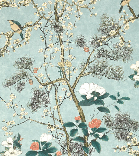 Katsura wallpaper in Mist by Natty & Polly, full pattern view