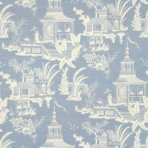 Empress Court wallpaper in Blue by Natty & Polly, full pattern view