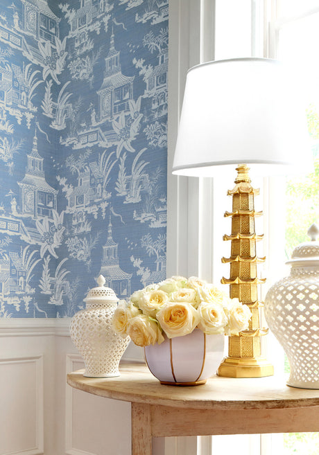 Empress Court Wallpaper, Cocolea Natty & Polly, Blue, Per roll (91.4 cm × 7.32 m),