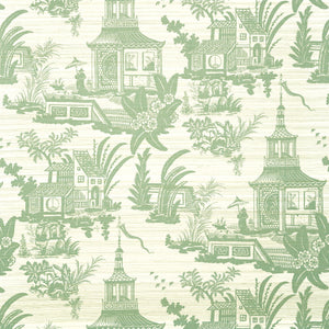 Empress Court wallpaper in Green by Natty & Polly, full pattern view