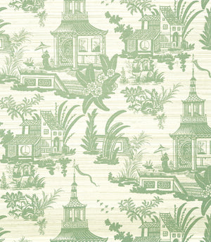 Empress Court wallpaper in Green by Natty & Polly, full pattern view
