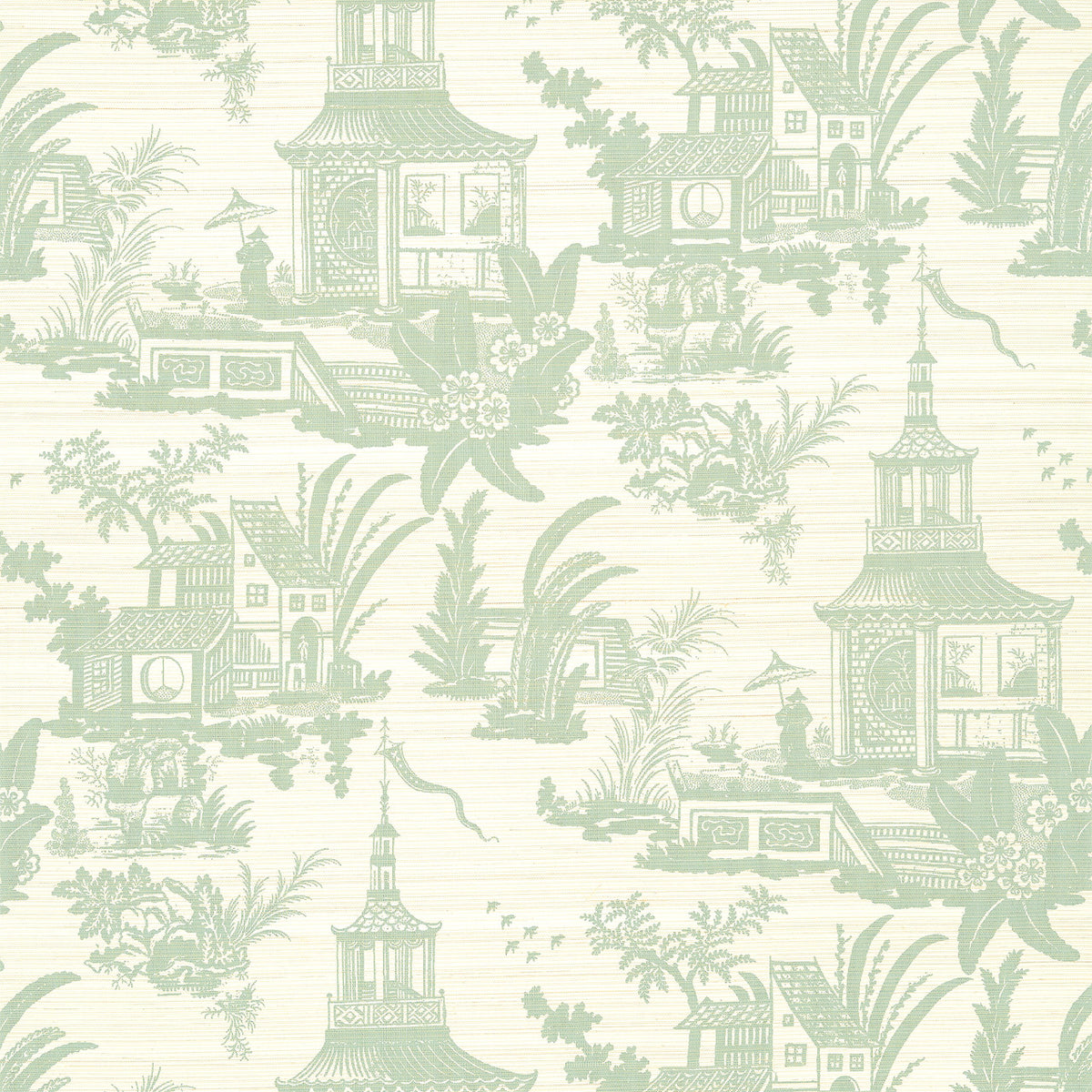 Empress Court wallpaper in Mist by Natty & Polly, full pattern view