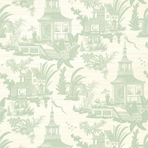 Empress Court wallpaper in Mist by Natty & Polly, full pattern view
