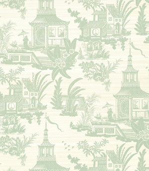 Empress Court wallpaper in Mist by Natty & Polly, full pattern view