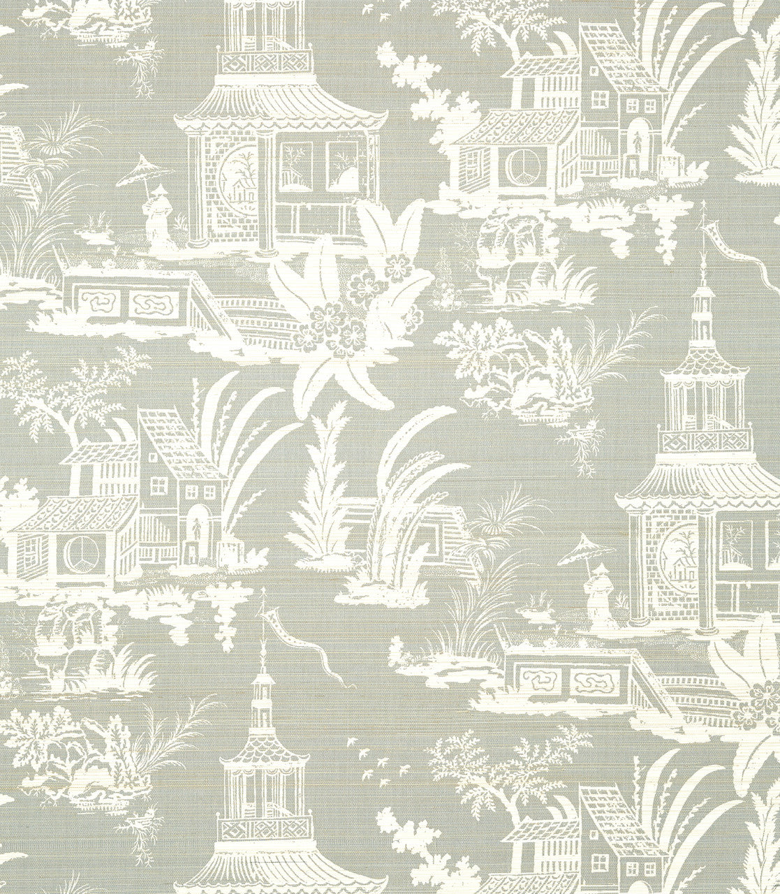Empress Court wallpaper in Grey by Natty & Polly, full pattern view