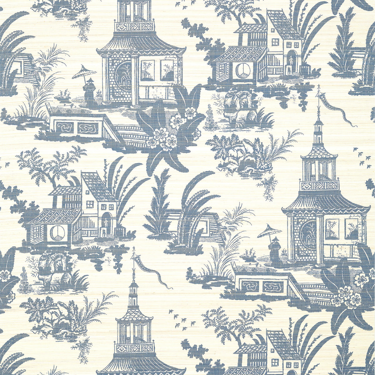 Empress Court wallpaper in Navy by Natty & Polly, full pattern view