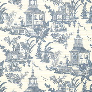 Empress Court wallpaper in Navy by Natty & Polly, full pattern view