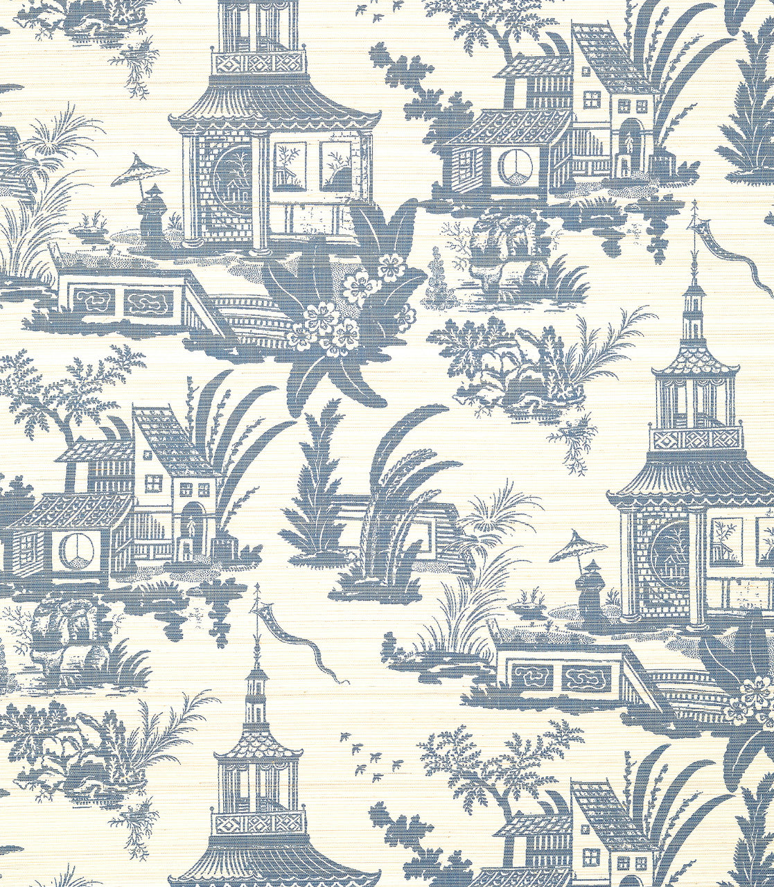 Empress Court wallpaper in Navy by Natty & Polly, full pattern view