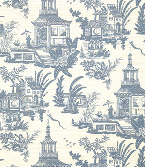 Empress Court wallpaper in Navy by Natty & Polly, full pattern view