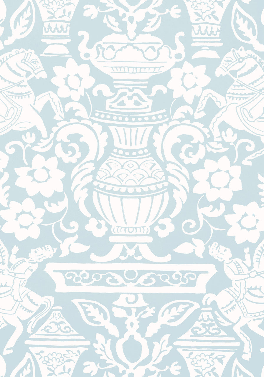Galway wallpaper in Spa Blue by Natty & Polly, full pattern view