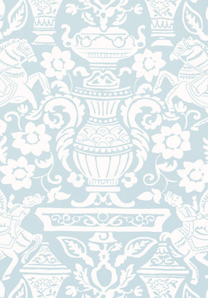 Galway wallpaper in Spa Blue by Natty & Polly, full pattern view