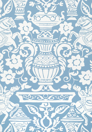Galway wallpaper in Blue by Natty & Polly, full pattern view