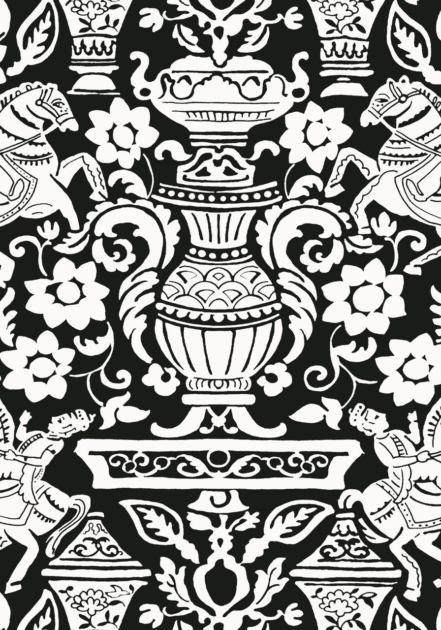 Galway wallpaper in Black by Natty & Polly, full pattern view