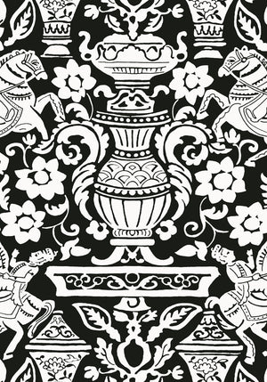Galway wallpaper in Black by Natty & Polly, full pattern view