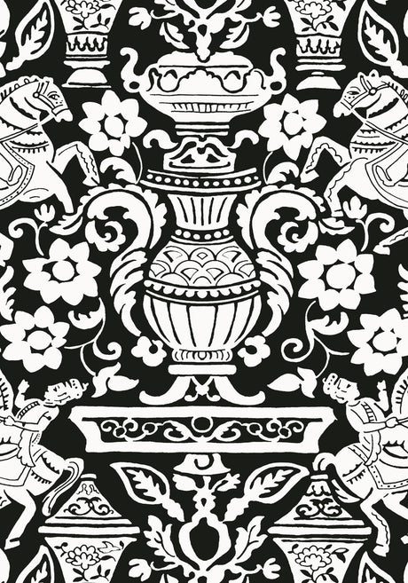 Galway wallpaper in Black by Natty & Polly, full pattern view
