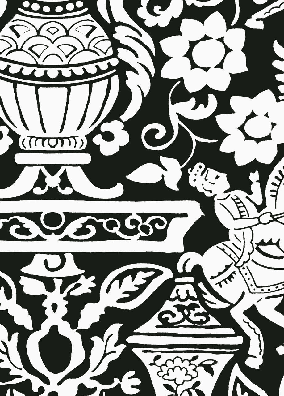 Galway wallpaper in Black by Natty & Polly, close-up of the pattern and texture
