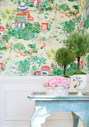 Mystic Garden wallpaper in Cream by Natty & Polly, styled in an interior