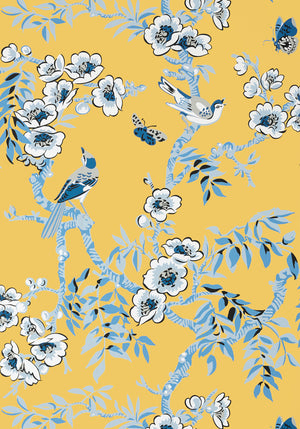 Yukio wallpaper in Yellow by Natty & Polly, close-up of the pattern and texture