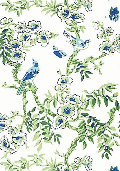 Yukio wallpaper in Blue / Green by Natty & Polly, full pattern view
