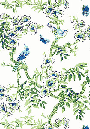 Yukio wallpaper in Blue / Green by Natty & Polly, full pattern view