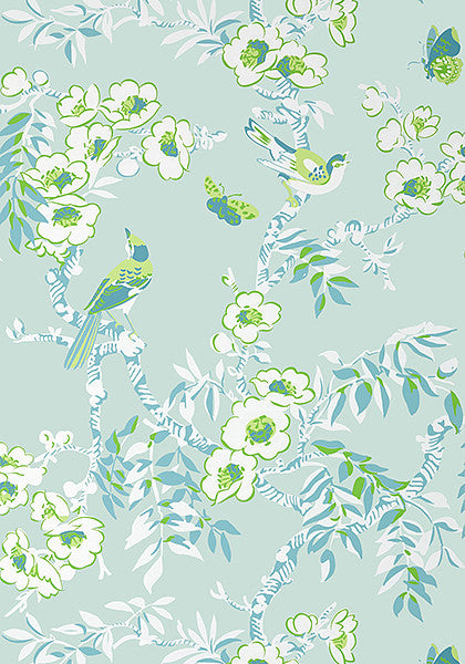 Yukio wallpaper in Spa Blue by Natty & Polly, full pattern view
