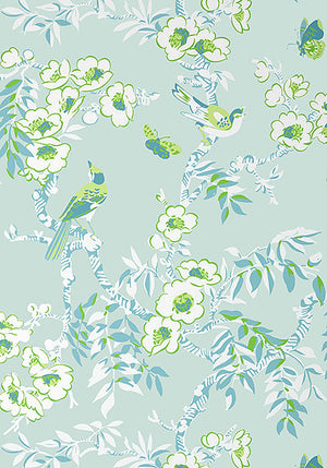 Yukio wallpaper in Spa Blue by Natty & Polly, full pattern view