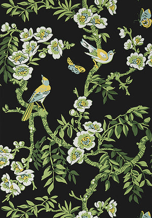 Yukio wallpaper in Black by Natty & Polly, full pattern view