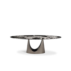 Démara Zebra-Grain Veneer Dining Table with Brushed Brass Base, Maison Debrah, , ,